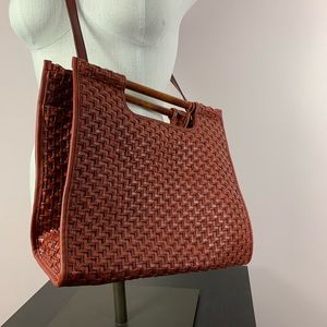 Fossil woven straw bag rust red